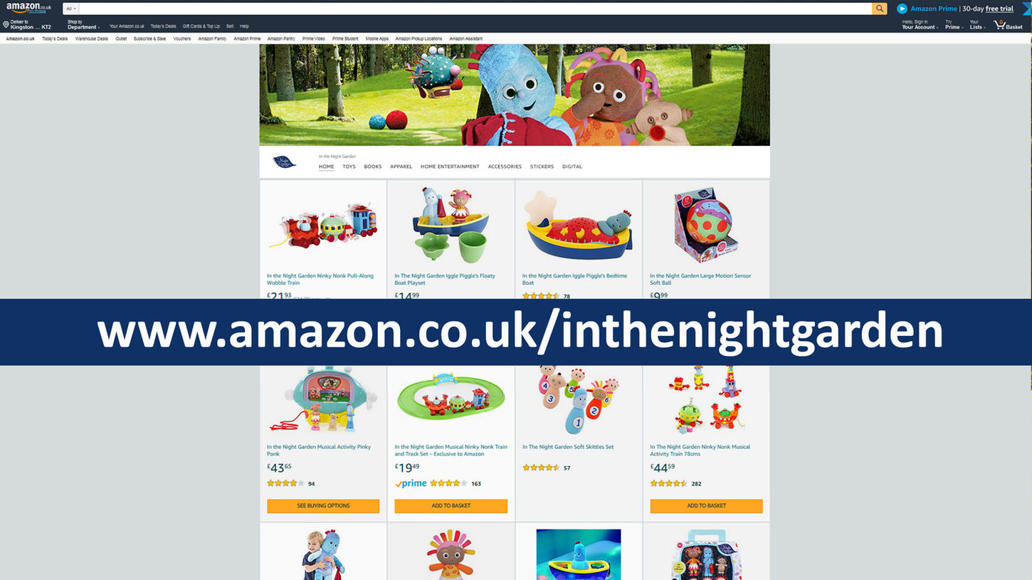 A website displaying children's toys with a URL link displayed across the page.