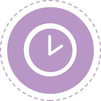 A purple circle with a white clock symbol inside of it.