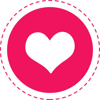 A pink circle with a white heart in the middle.